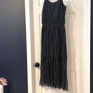 Size L- Navy and white midi polka dot dress
